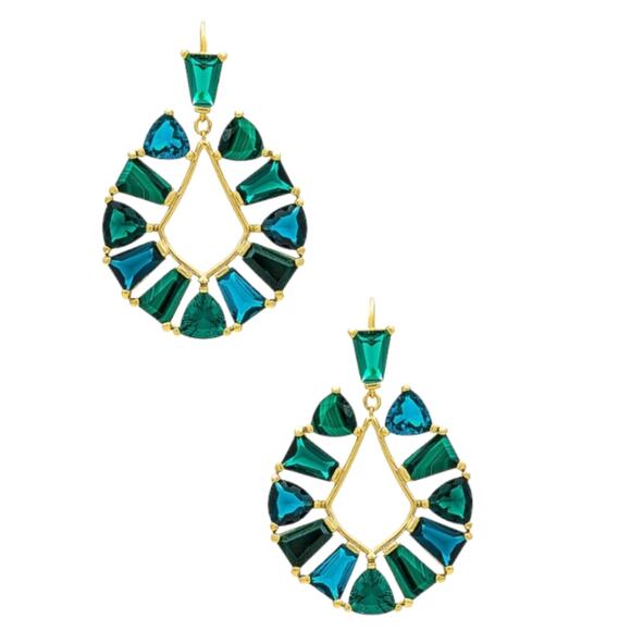 Kendra Scott Blair Statement  Earrings Gold Green Mix NWT‎ $175 KS Pouch! - Picture 1 of 4